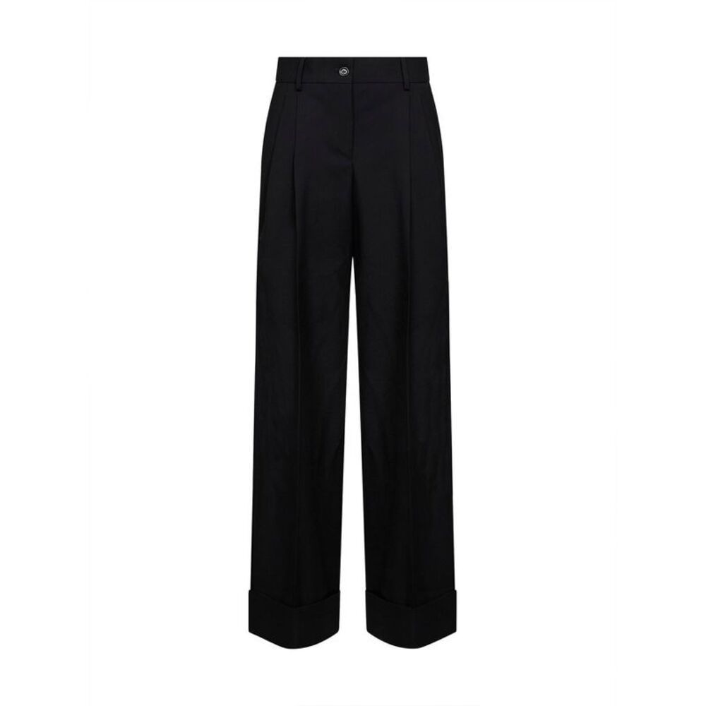 Dolce & Gabbana Women Black Virgin Wool Trousers With Turn-Up Hems